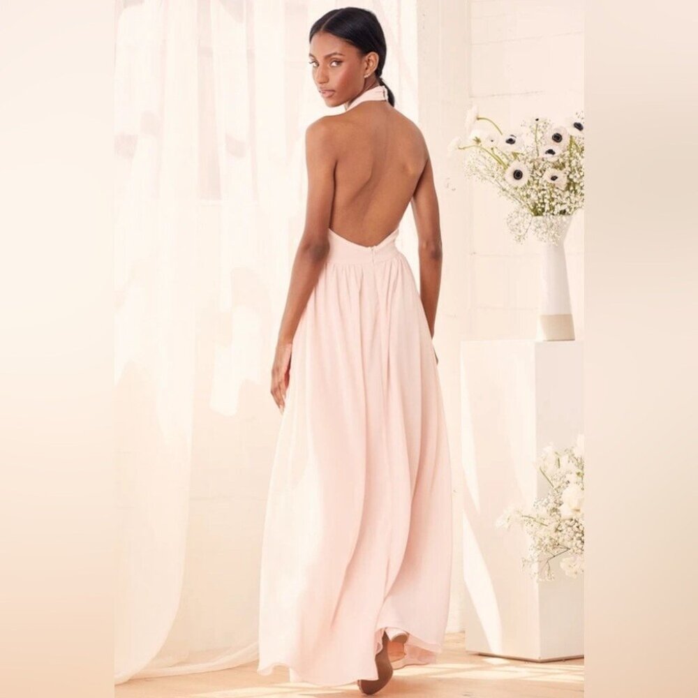 Lulu’s NWT Don't Let Go True Blush Halter Maxi Chiffon Prom Formal Dress Sz S - Picture 13 of 13